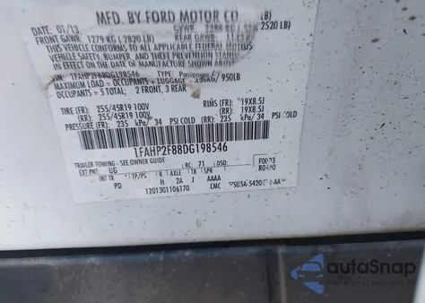 2013 Ford Taurus Limited из США, поврежденный, VIN 1FAHP2F88DG198546